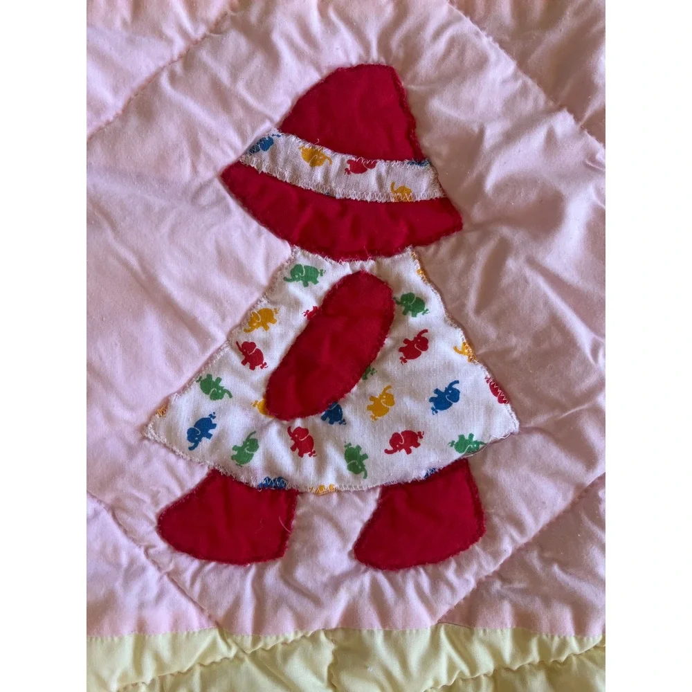 Vintage Sunbonnet Sue Baby Quilt Handmade Pink Yellow Red Elephant Print 42x41
